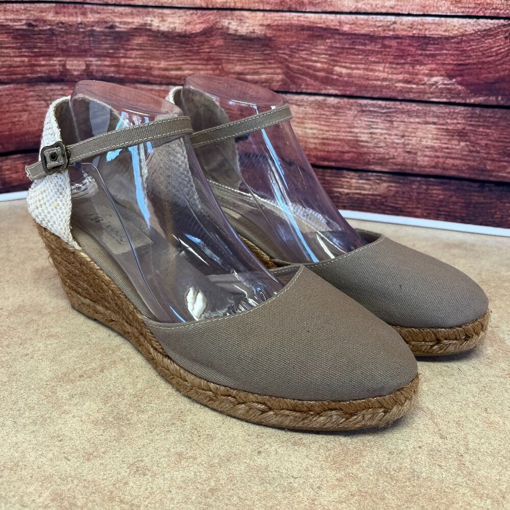Gaimo Canvas Taupe Platform Wedge Espadrilles Handmade
